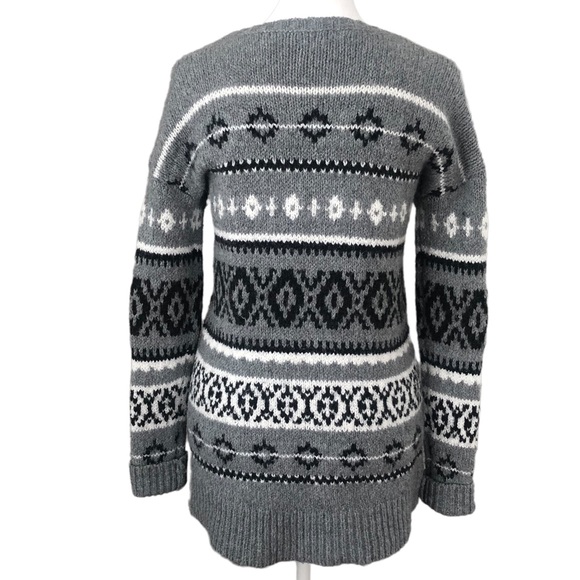AMERICAN EAGLES Cotton Wool Blend Fair Isle Sweater, Crew Neck, Grey, Size XS - Picture 6 of 11